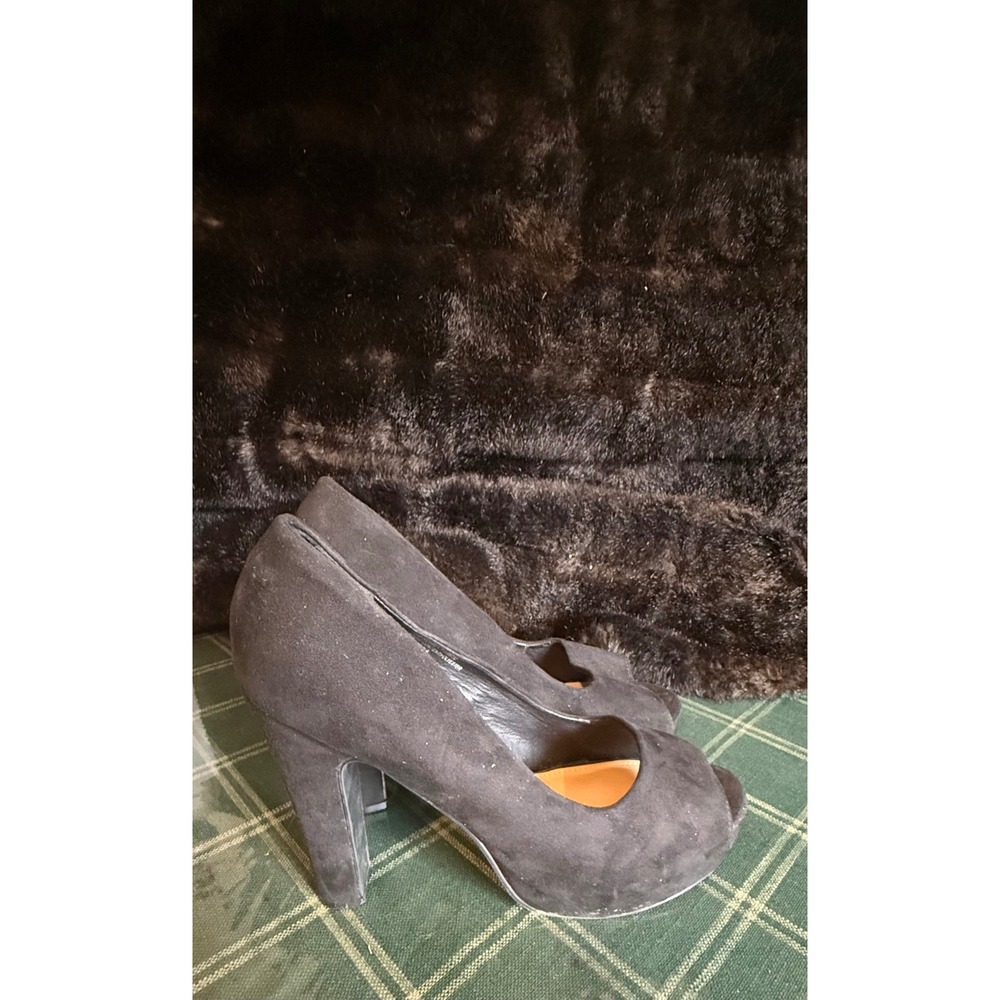 Torrid Black Faux Suede Peep Toe Platform Block Heels Pumps 11 11WW